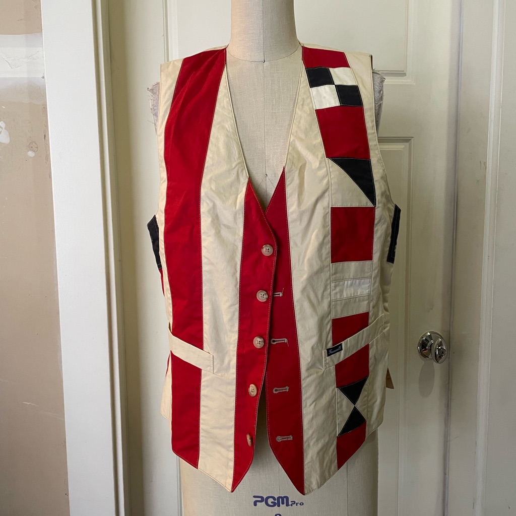 Faconnable Women’s Red, Black, Cream Colorblock Pocket Detail Nautical Vest